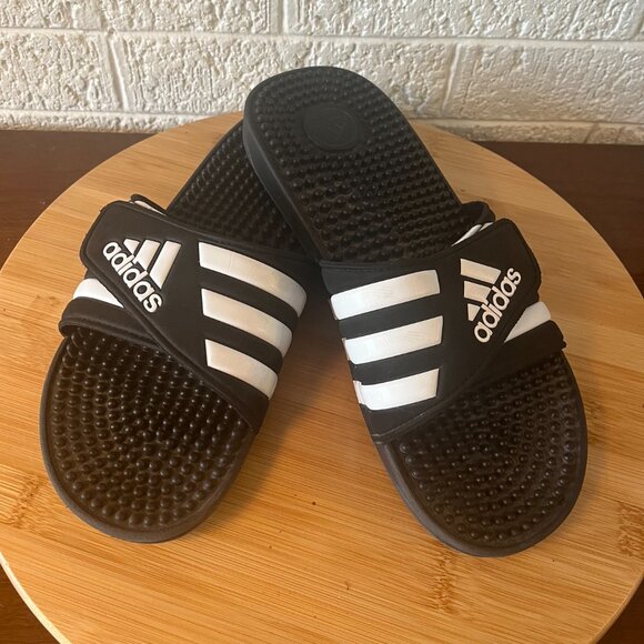 adidas Other - Adidas Adissage Slides Sandal Black/White/Black F35580 Men Sz 6; Women Sz 8